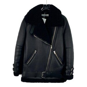 KM0914 Acne Studios black sherpa lapel zipper long-sleeved fur one-piece jacket